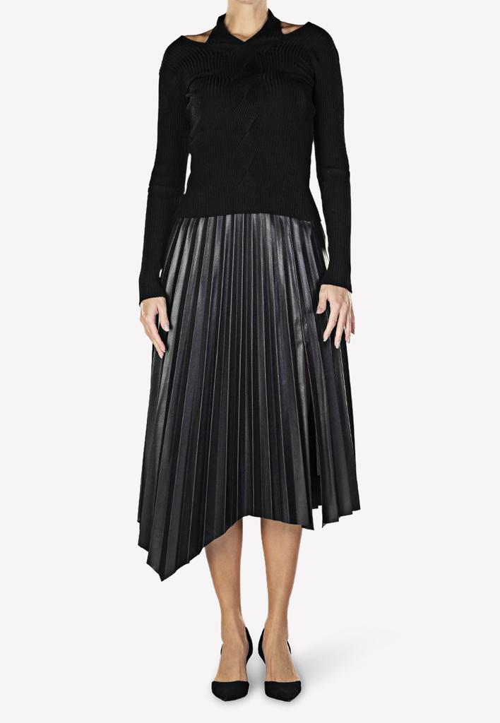 Jayla Pleated Asymmetrical Midi Skirt in Vegan Leather商品第1张图片规格展示