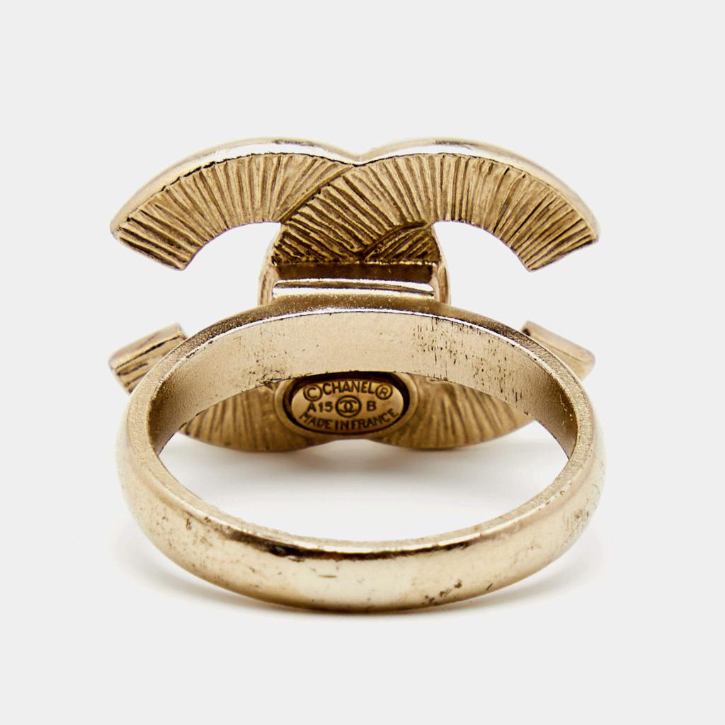 Chanel Pale Gold Tone CC Motif Ring EU 51商品第5张图片规格展示