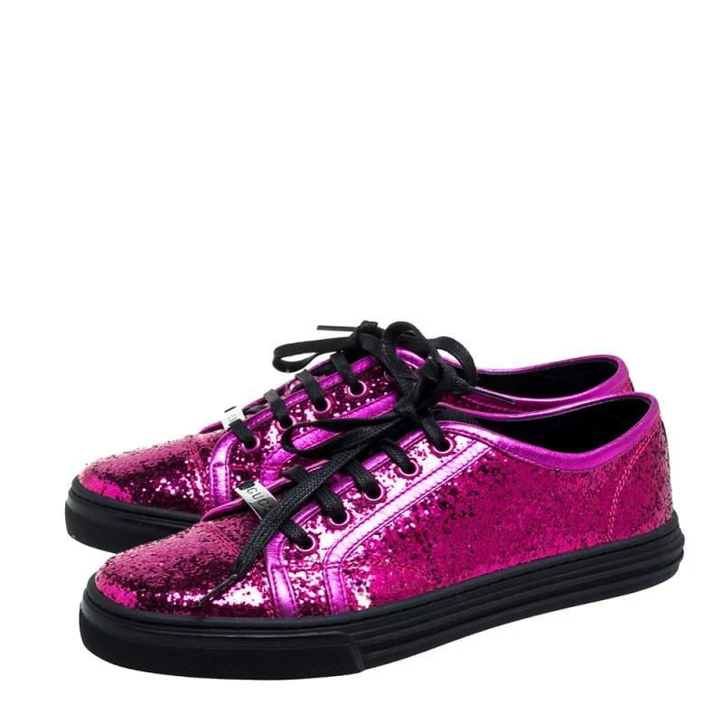 商品[二手商品] Gucci|Gucci Metallic Pink Coarse Glitter And Leather Trim Low Top Sneakers Size 38,价格¥1247,第4张图片详细描述