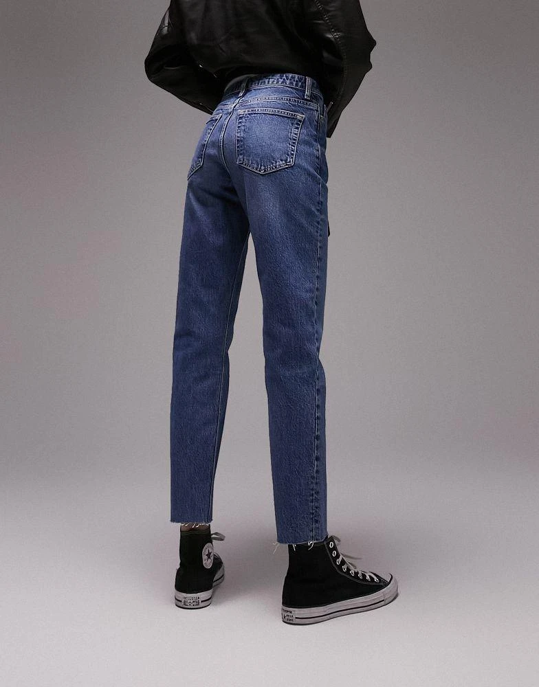 商品Topshop|Topshop cropped mid rise easy straight jeans with raw hems in mid blue,价格¥311,第3张图片详细描述