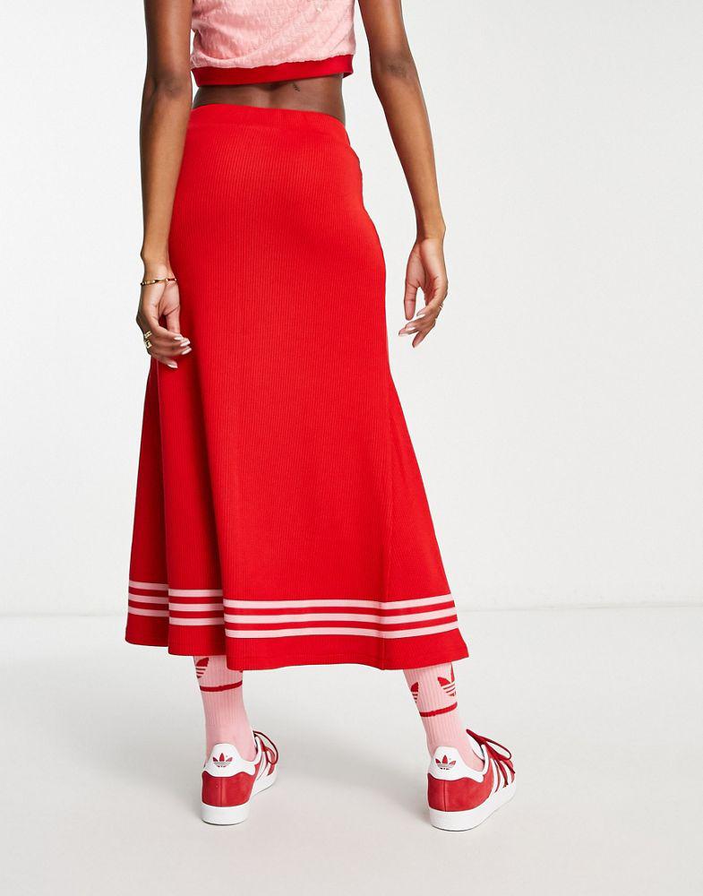 adidas Originals 'adicolor 70s' knitted long skirt in red商品第2张图片规格展示
