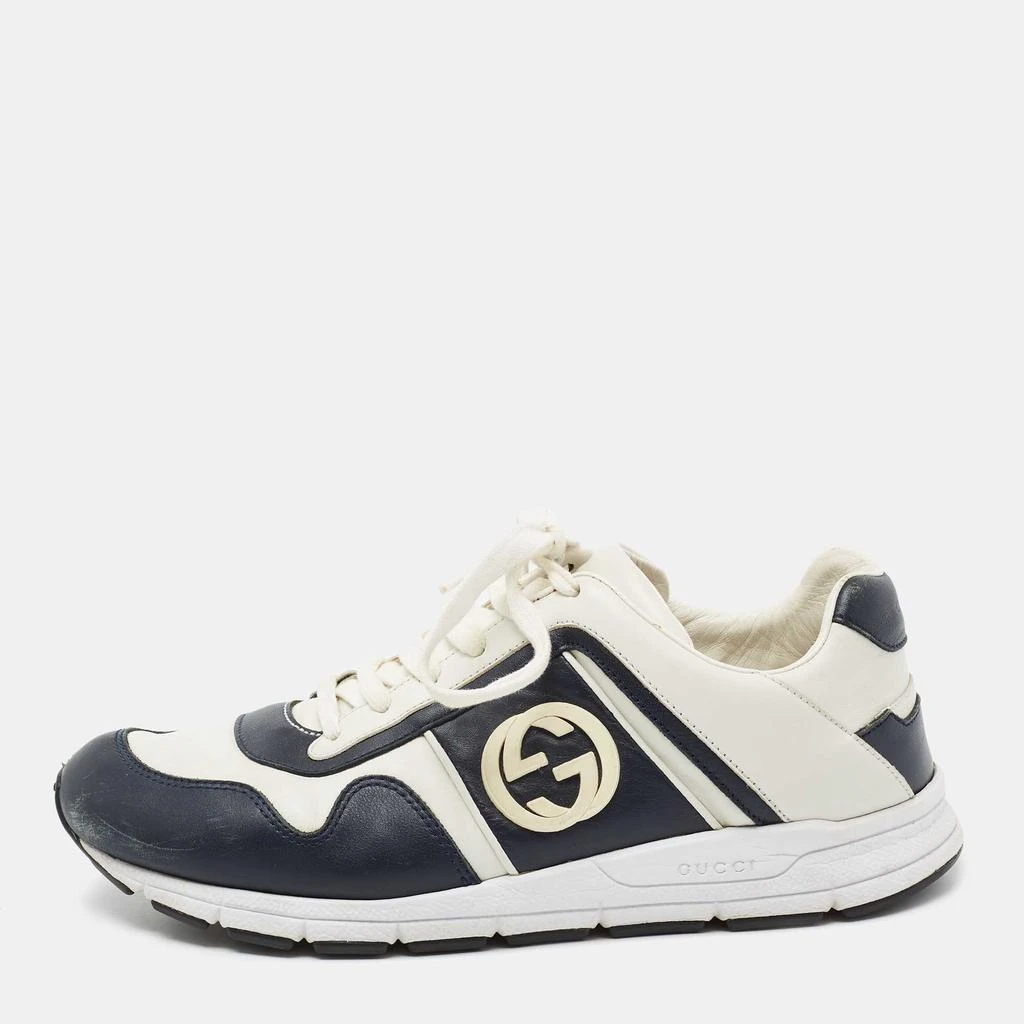 商品[二手商品] Gucci|Gucci White/Navy Blue Leather Interlocking G Low Top Sneakers SIze 40.5,价格¥1134,第1张图片