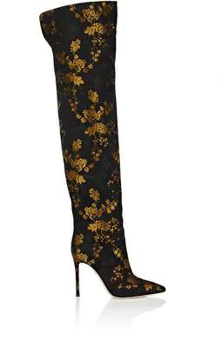 商品Gianvito Rossi|Rennes Kyoto-Floral-Print Jacquard Satin Cuissard Boots,价格¥13361,第1张图片