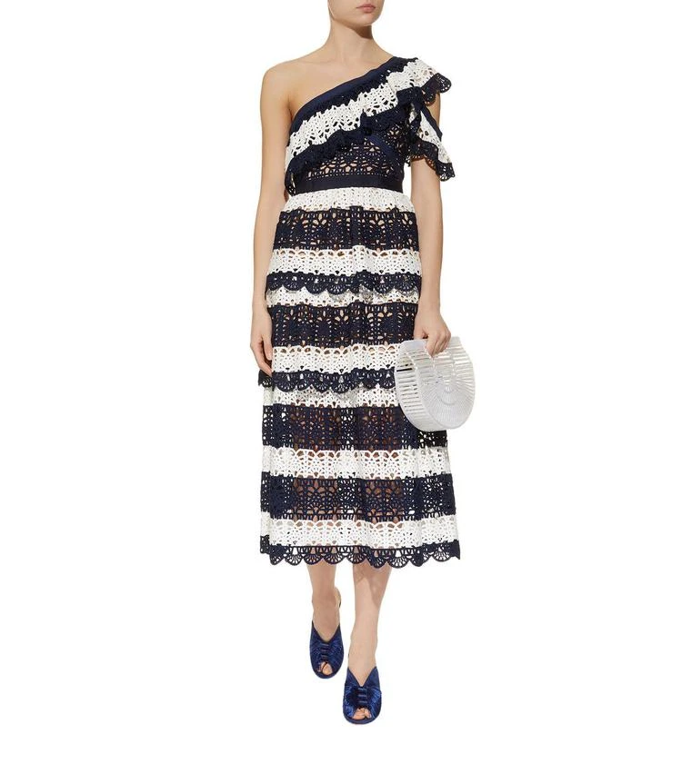 商品Self Portrait|One Shoulder Striped Crochet Dress,价格¥3678,第5张图片详细描述