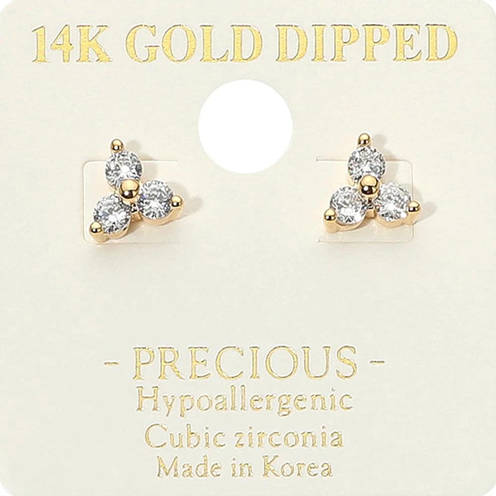 商品FASHNZFAB|14k Gold Dipped Hypoallergenic Trip CZ Stone Stud Earrings - Gold,价格¥193,第1张图片