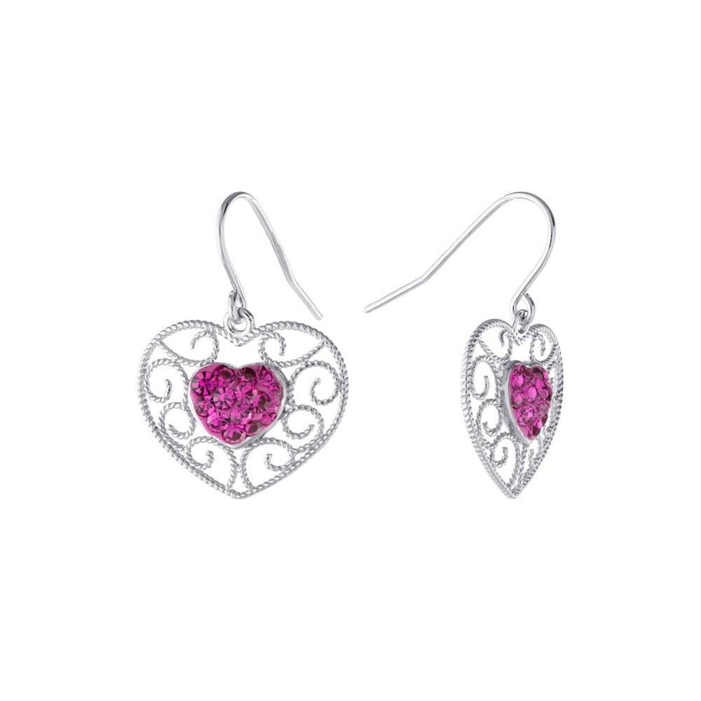 Gray and Pink Crystal (0.35 ct.t.w) Filigree Heart Drop Earrings in Sterling Silver商品第1张图片规格展示