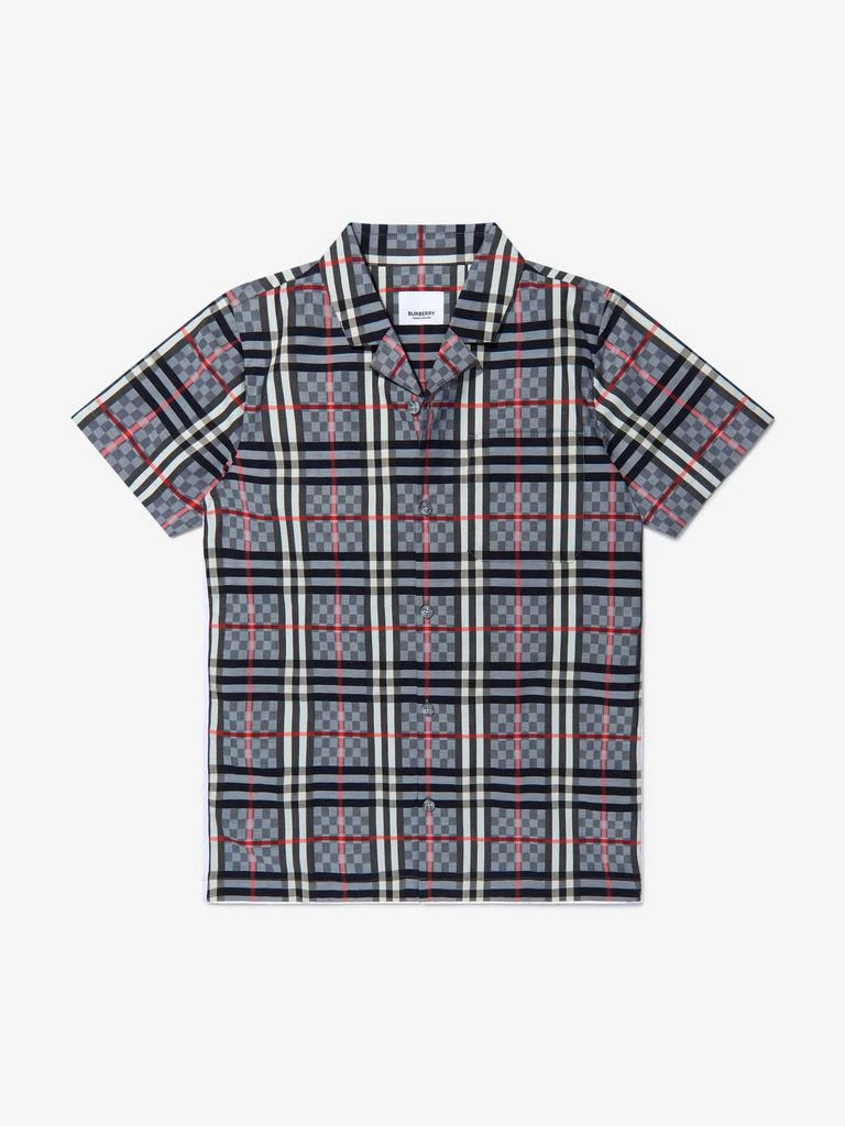 商品Burberry|Burberry Blue Boys Cotton Check Short Sleeve Shirt,价格¥1224,第1张图片