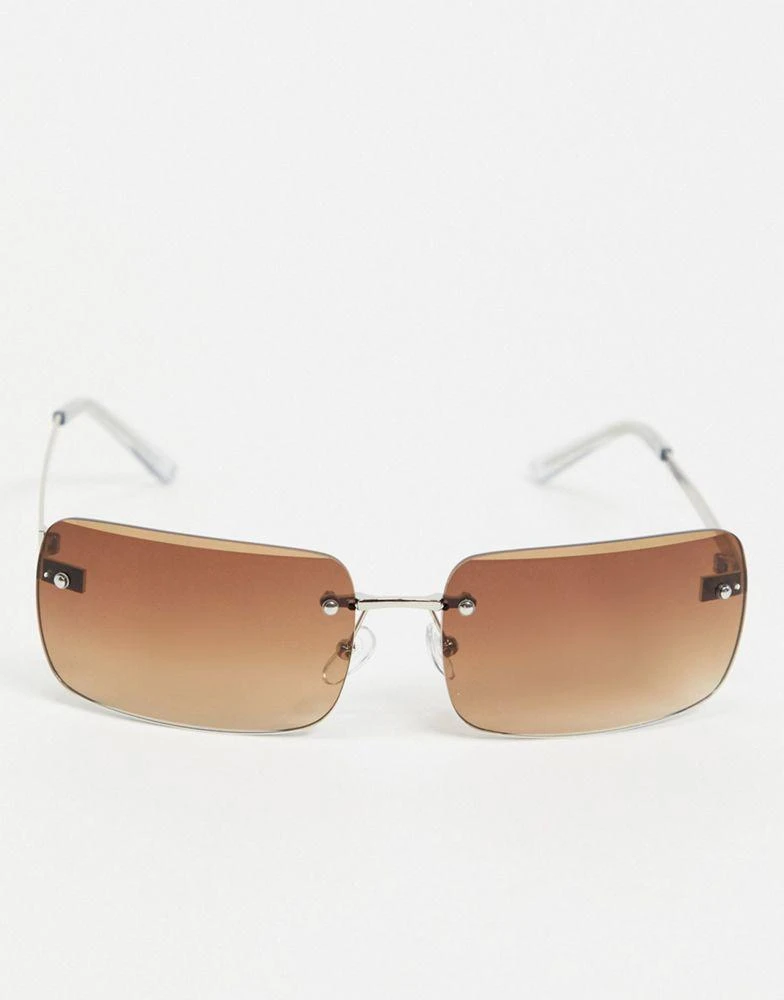 商品ASOS|ASOS DESIGN 90's rimless mid square sunglasses with grad brown lens in brown,价格¥74,第3张图片详细描述