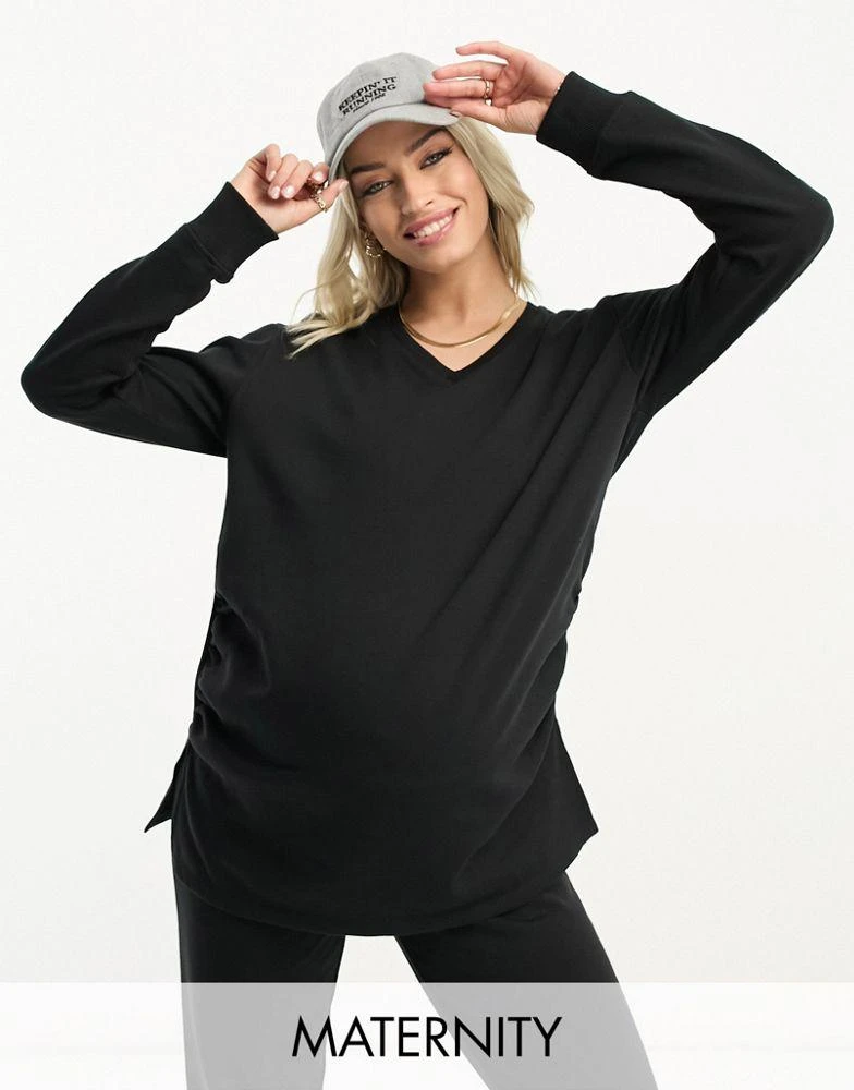 商品Threadbare|Threadbare Maternity v neck sweater and jogger tracksuit in black,价格¥182,第1张图片