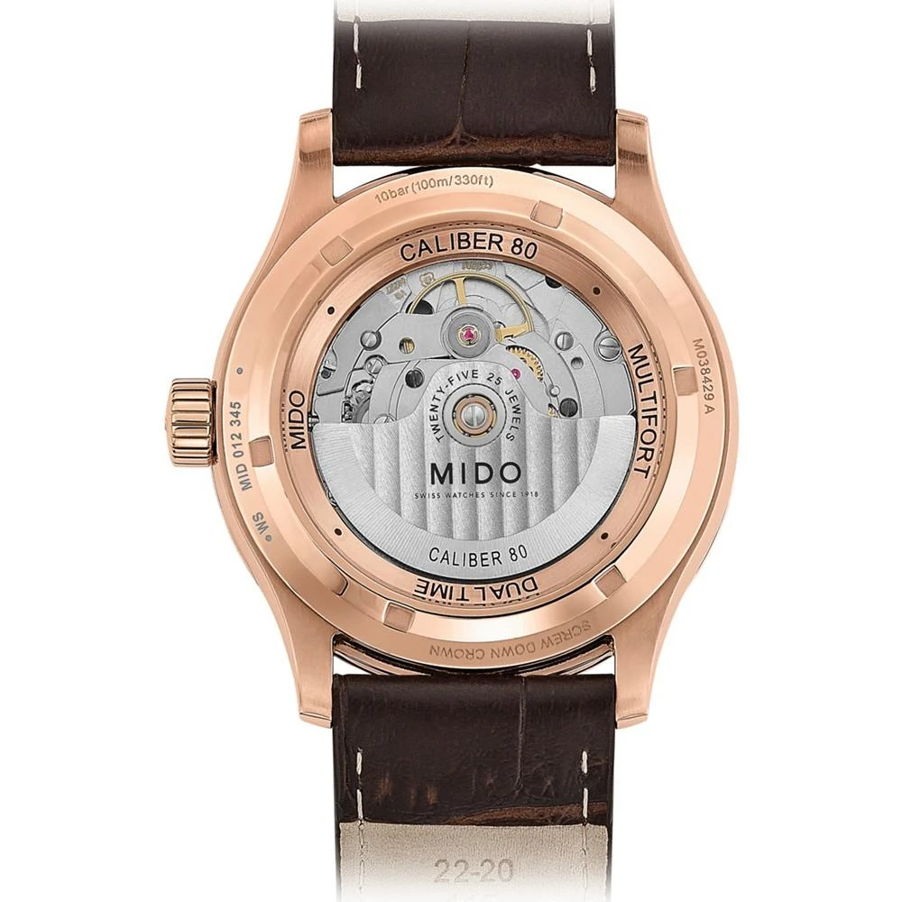 商品MIDO|Men's Swiss Automatic Multifort Dual Time Brown Leather Strap Watch 42mm,价格¥8906,第3张图片详细描述