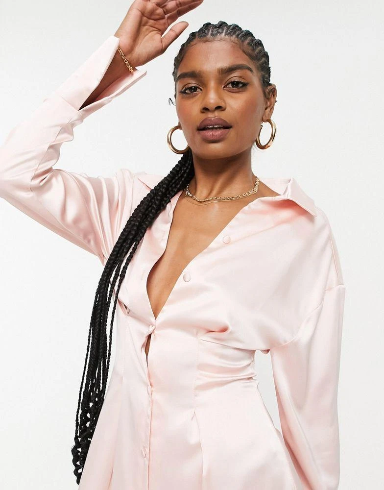 商品ASOS|ASOS DESIGN Tall seam detail satin shirt mini dress in blush,价格¥134,第3张图片详细描述