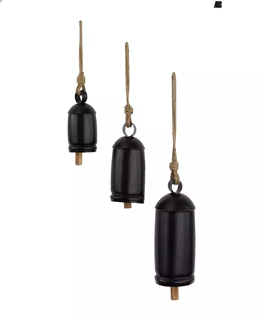 商品Rosemary Lane|Black Metal Bohemian Decorative Cow Bell with Jute Hanging Rope Set 3 Pieces,价格¥270,第1张图片