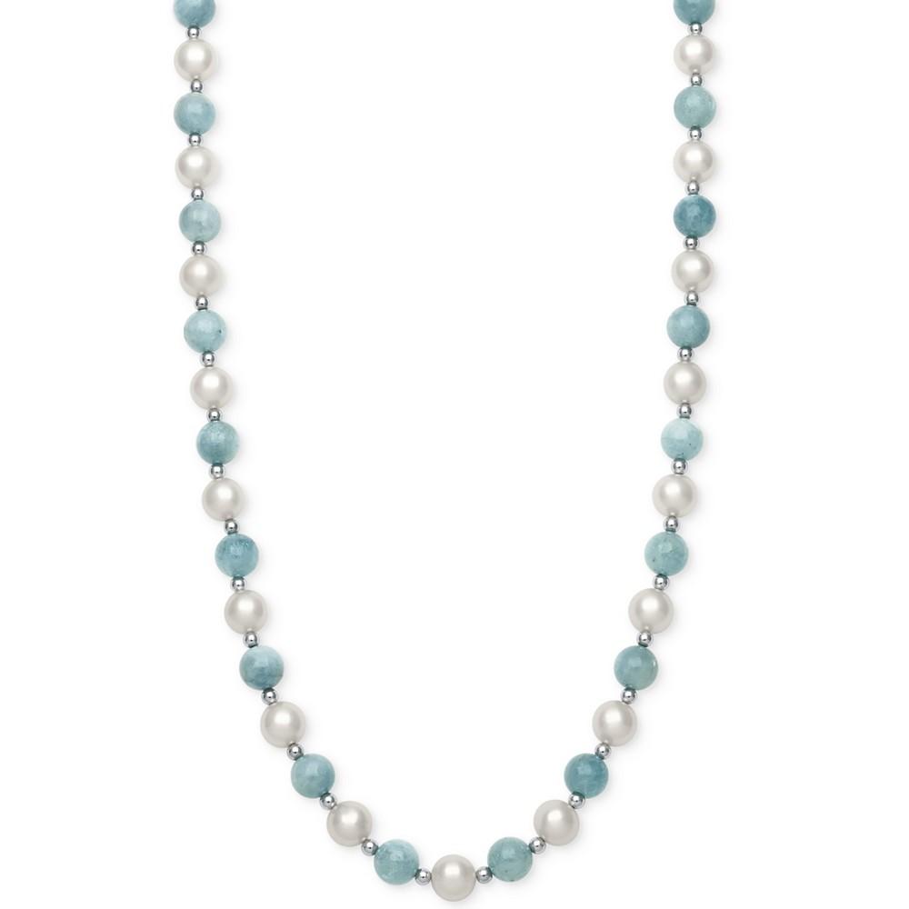 Milky Aquamarine (7mm) and Cultured Freshwater Pearl (7-1/2mm) Strand Collar Necklace商品第1张图片规格展示