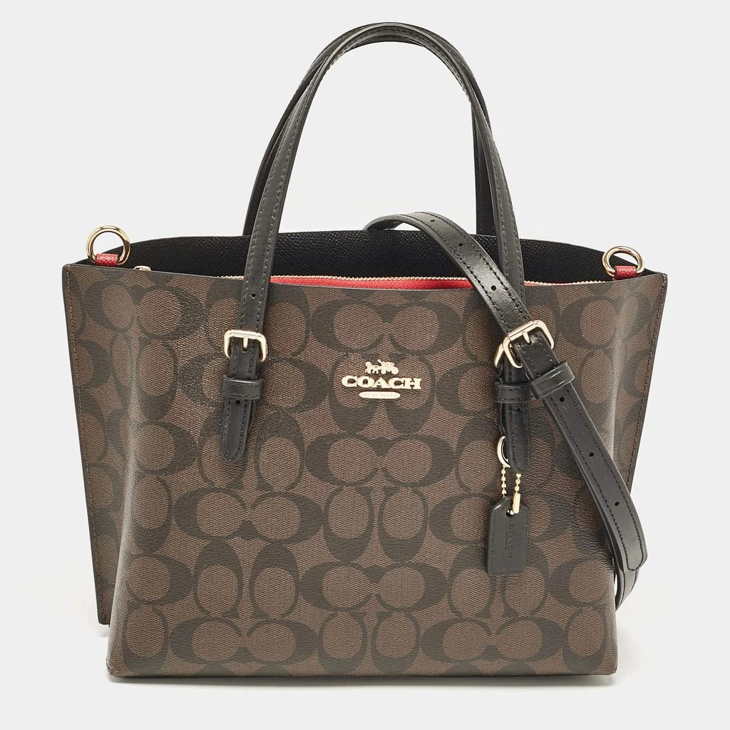 商品Coach|Coach Dark Brown/Black Signature Coated Canvas and Leather Molly 25 Tote,价格¥2849,第1张图片