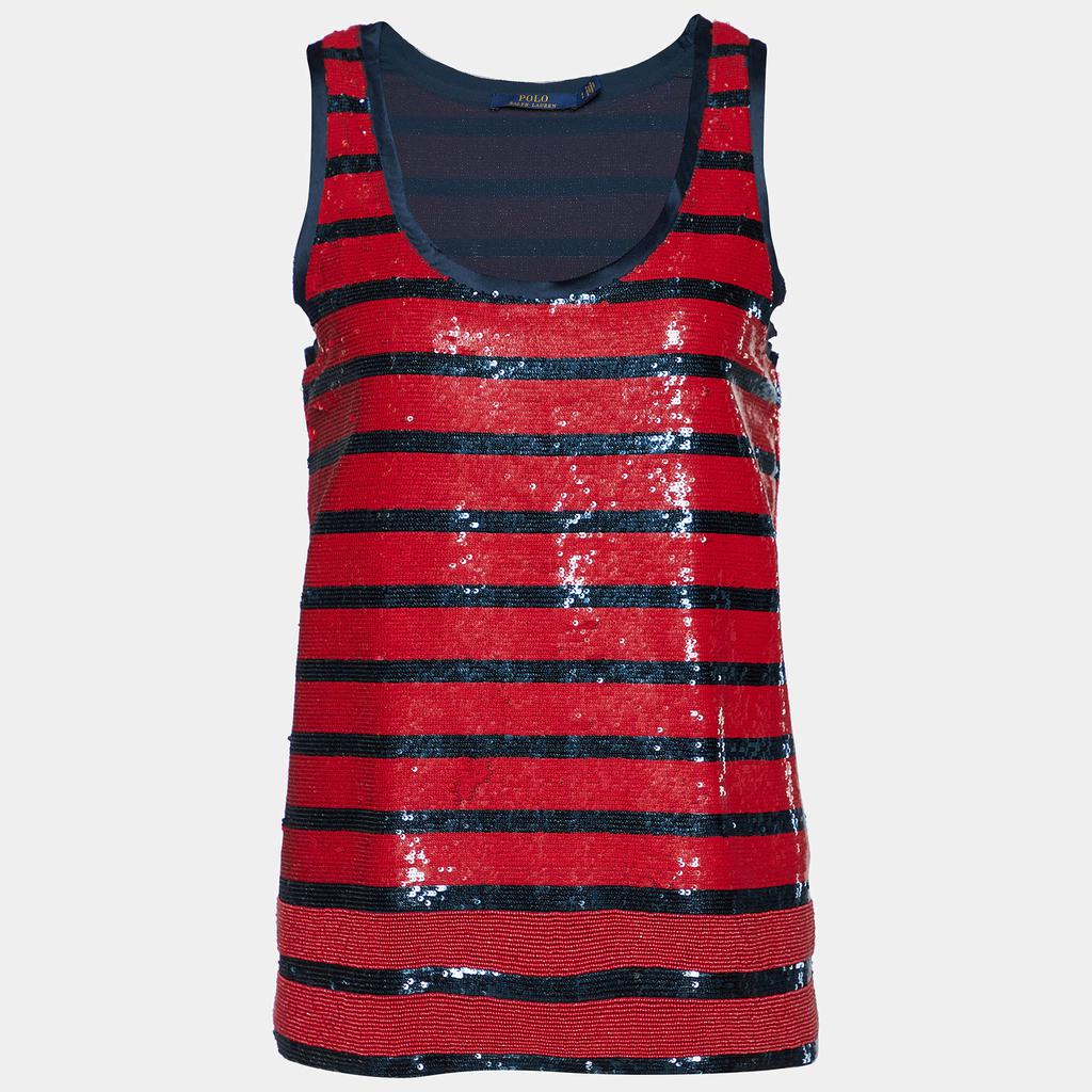 Polo Ralph Lauren Red & Navy Blue Sequined Tank Top S商品第1张图片规格展示