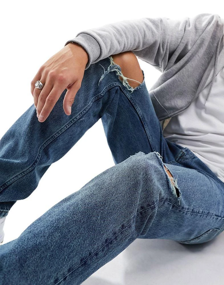 商品ASOS|ASOS DESIGN straight leg jeans with rips in dark wash,价格¥139,第2张图片详细描述