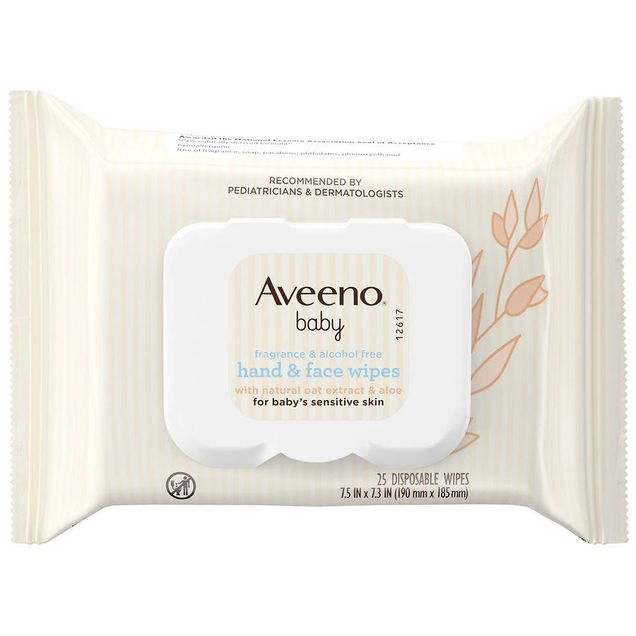 商品Aveeno|婴儿面部手部清洁湿巾 25张,价格¥37,第1张图片