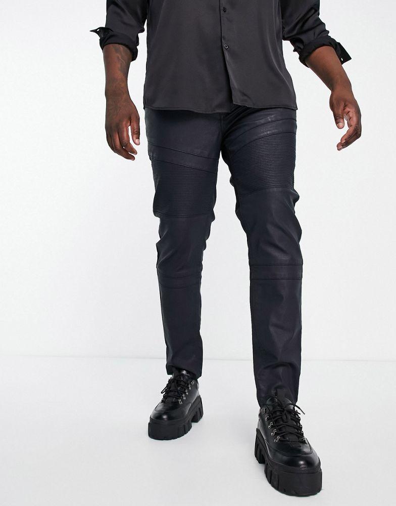 ASOS DESIGN skinny jeans with coated denim in black with biker detail商品第2张图片规格展示