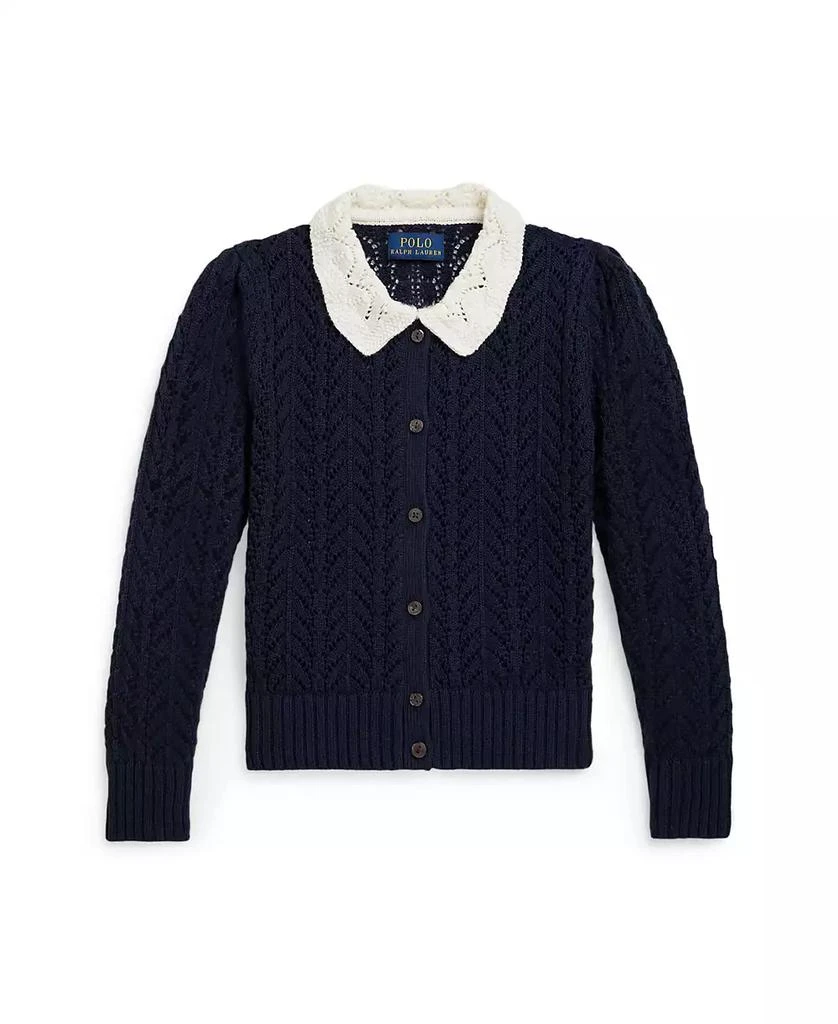 商品Ralph Lauren|Girls 2T-6X Pointelle-Knit Peter Pan Collar Cardigan,价格¥388,第1张图片