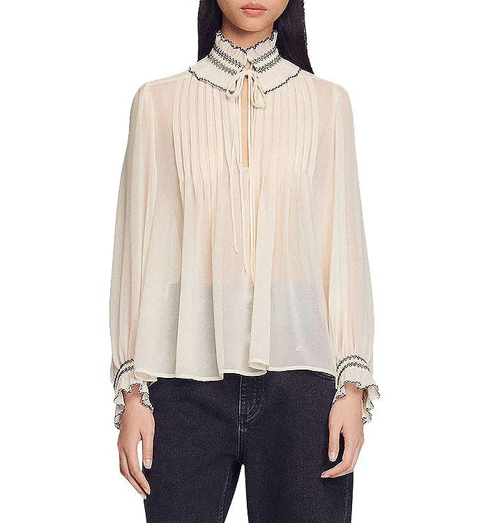 商品Sandro|Jacinthe Tie Neck Blouse,价格¥1104,第1张图片