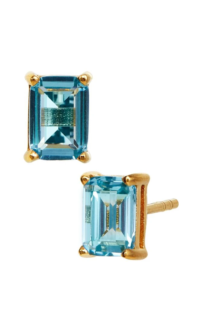 VERMEIL DECEMBER BLUE TOPAZ EMERALD CUT CZ BIRTHSTONE STUD IN BOX 商品