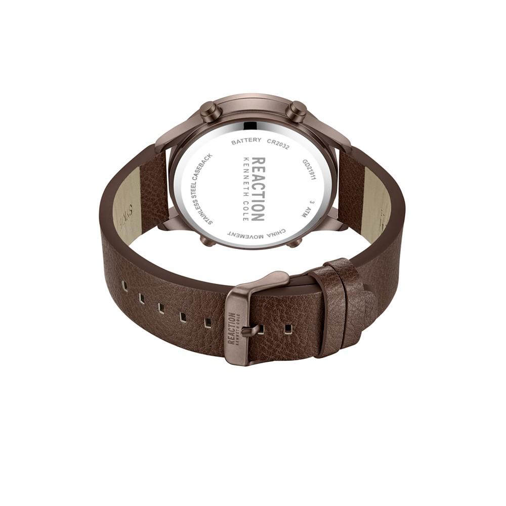 Men's Digital Brown Synthetic Leather Strap Watch, 47mm商品第3张图片规格展示