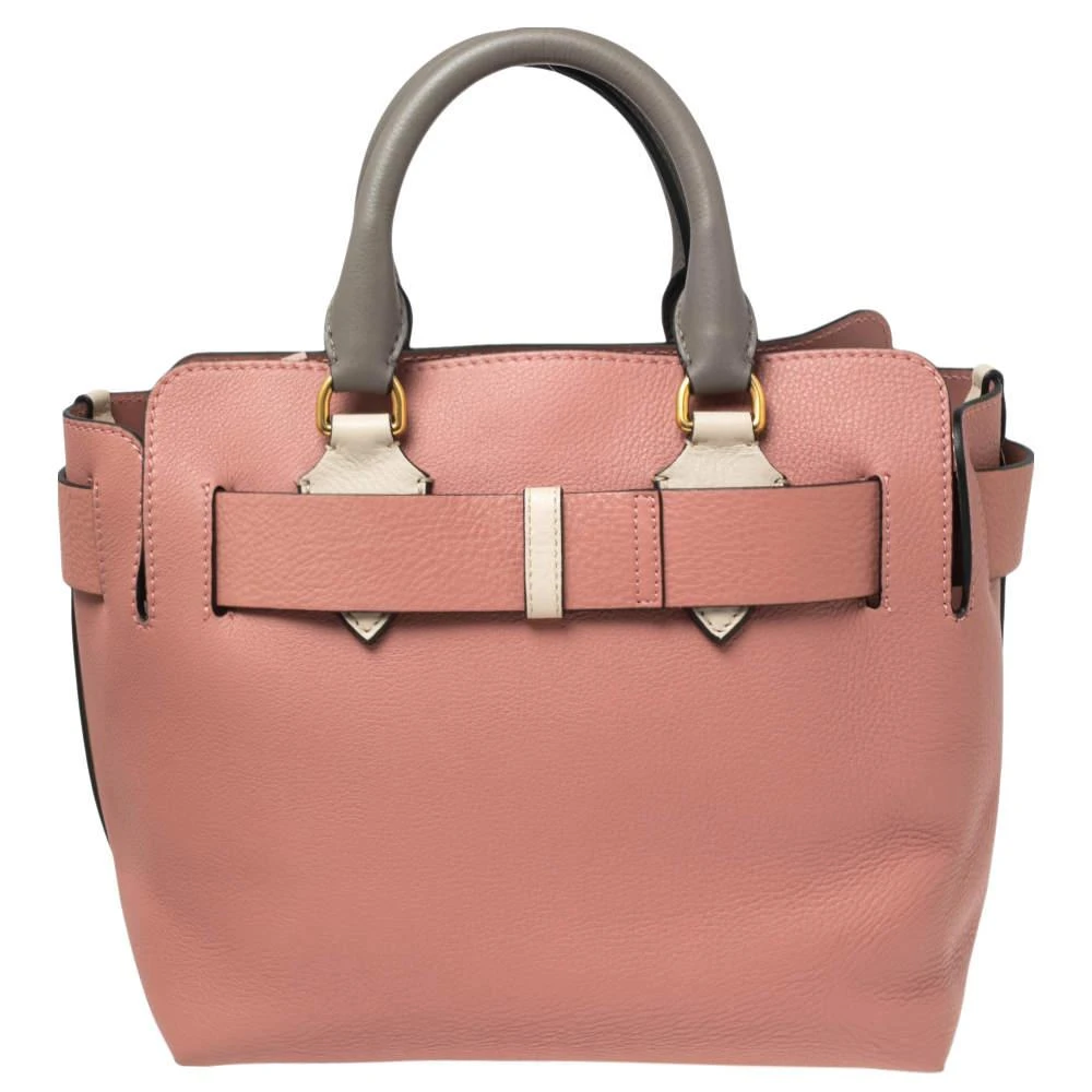 商品[二��手商品] Burberry|Burberry Pink/Off White Leather Deep Claret Tote,价格¥5112,第4张图片详细描述