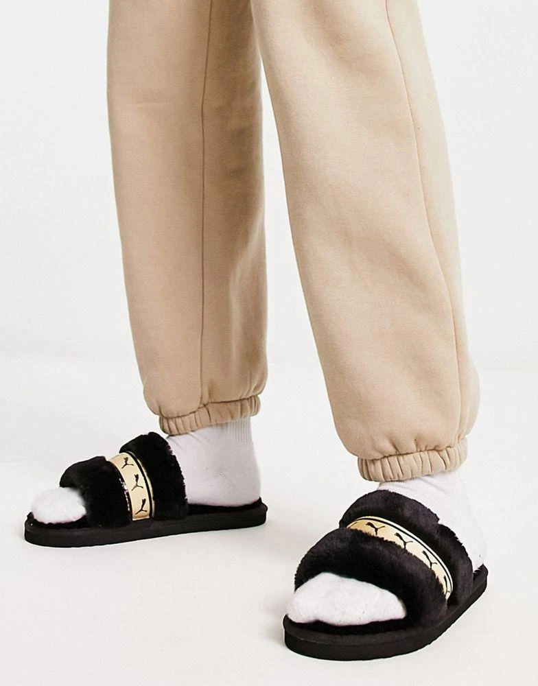 商品Puma|Puma Fluff slider slippers in black and gold,价格¥273,第4张图片详细描述