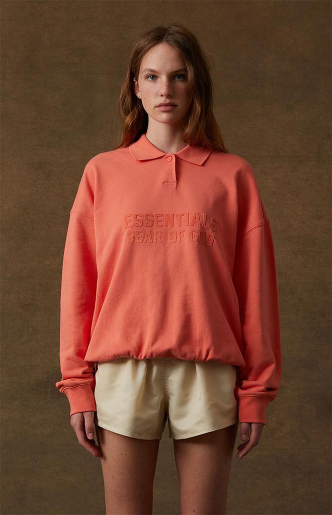 Women's Coral Long Sleeve Polo Sweatshirt商品第2张图片规格展示