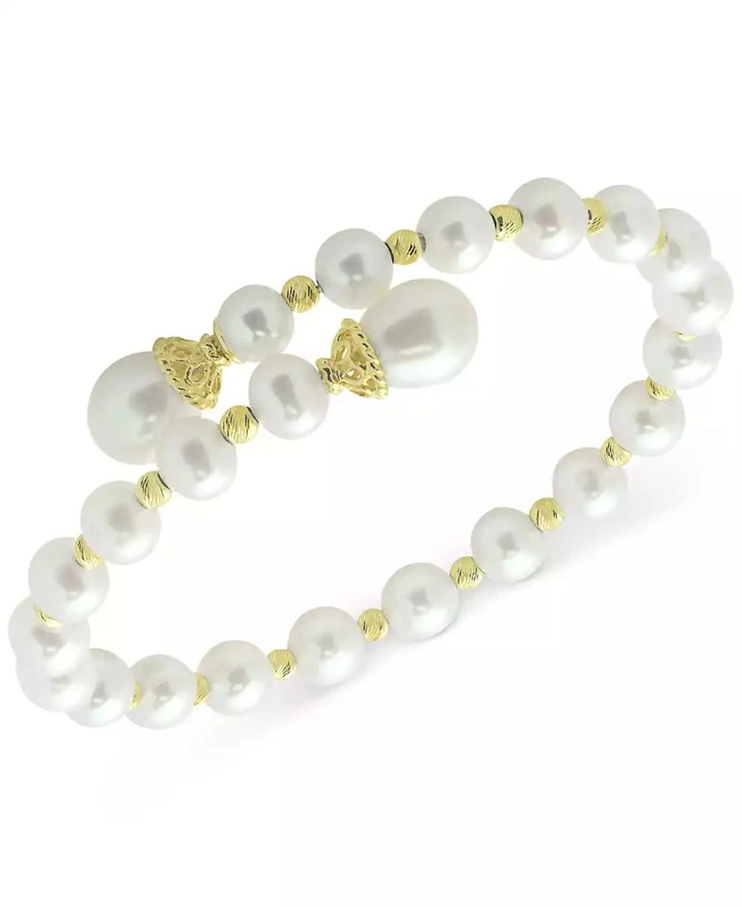 商品Macy's|Cultured Freshwater Pearl (6-6-1/2mm & 8-9mm) Bypass Bangle Bracelet in 14k Gold-Plated Sterling Silver,价格¥1129,第1张图片