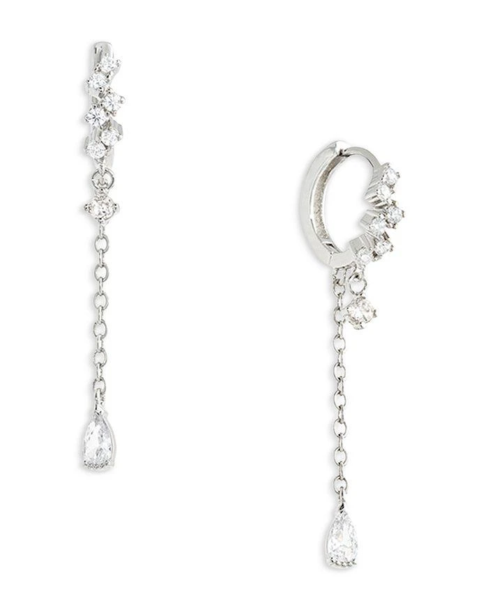 商品Shashi|Letitia Cubic Zirconia Chain Charm Huggie Hoop Earrings in White Gold Tone Sterling Silver,价格¥507,第1张图片
