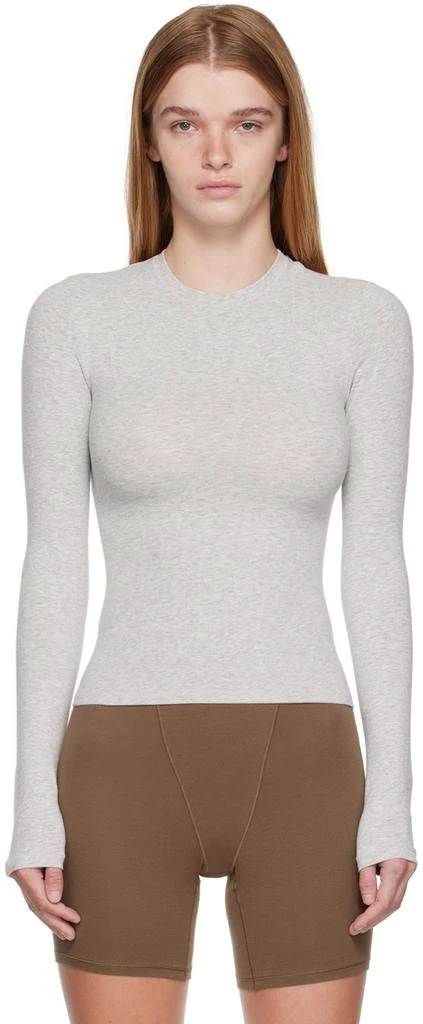 商品SKIMS|Gray Cotton Jersey Longsleeve T-Shirt,价格¥426,第1张图片