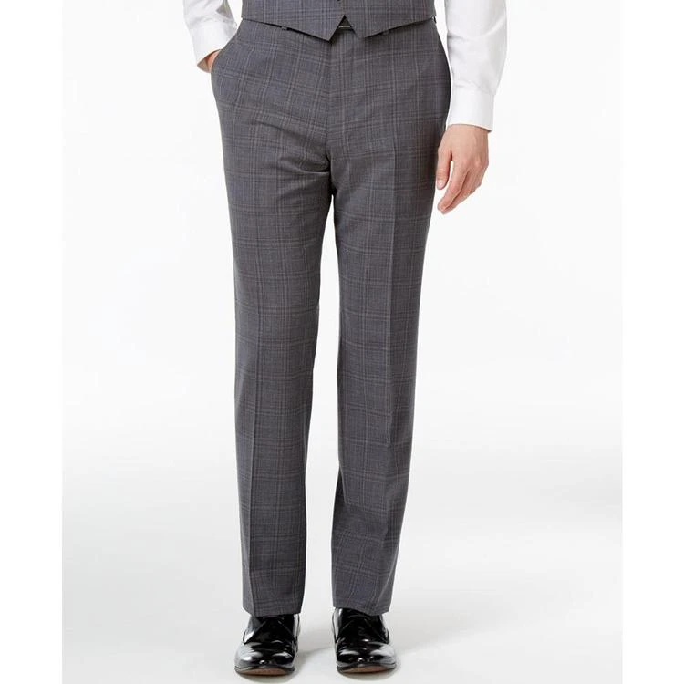Men's Modern-Fit Gray and Blue Plaid Windowpane Vested Suit 商品