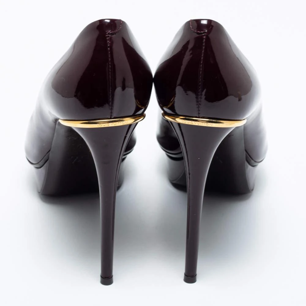 商品[二手商品] Louis Vuitton|Louis Vuitton Dark Burgundy Patent Leather Eyeline Peep-Toe Platform Pumps Size 40,价格¥2809,第5张图片详细描述