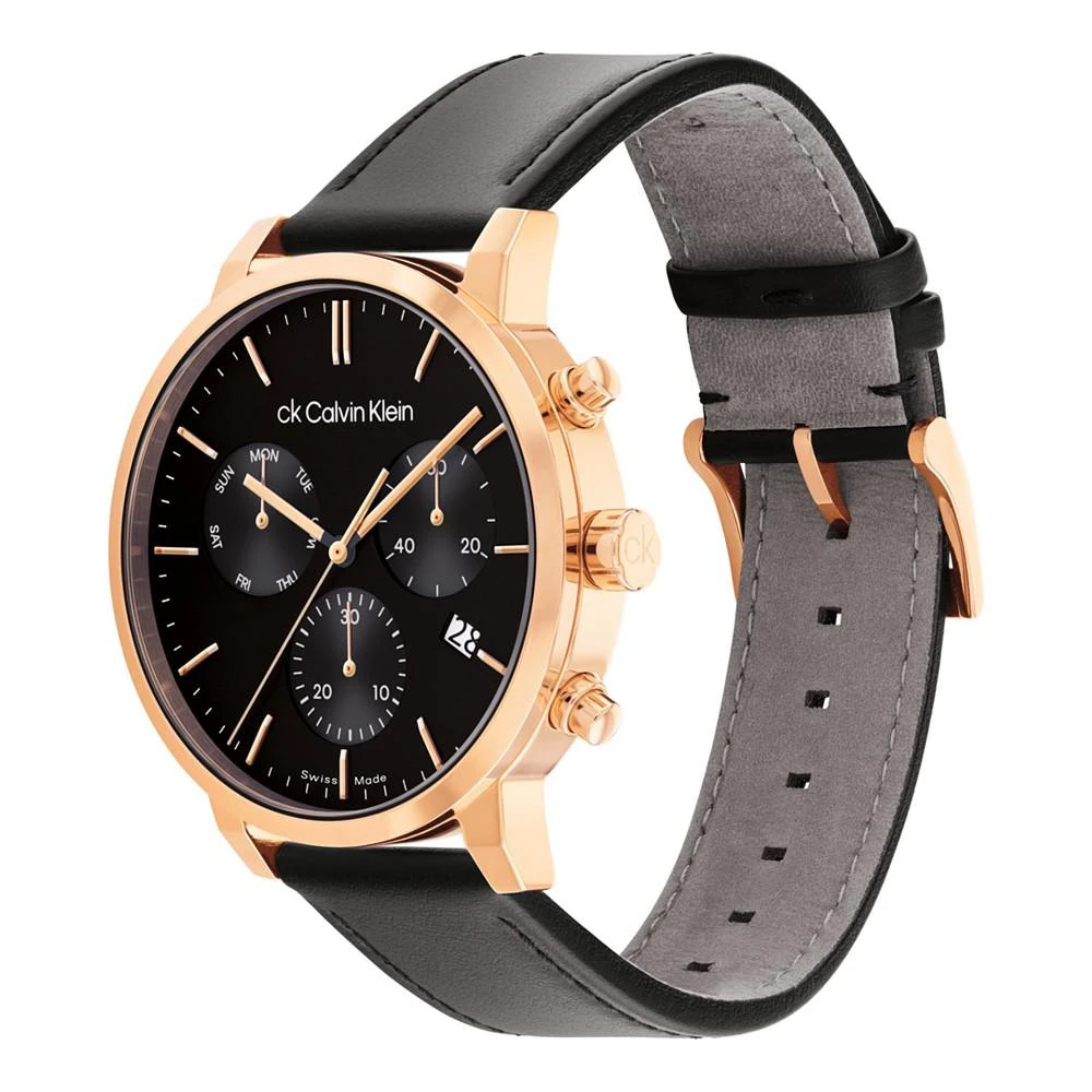 商品Calvin Klein|Men's Swiss Chronograph Gauge Black Leather Strap Watch 42mm,价格¥2253,第2张图片详细描述