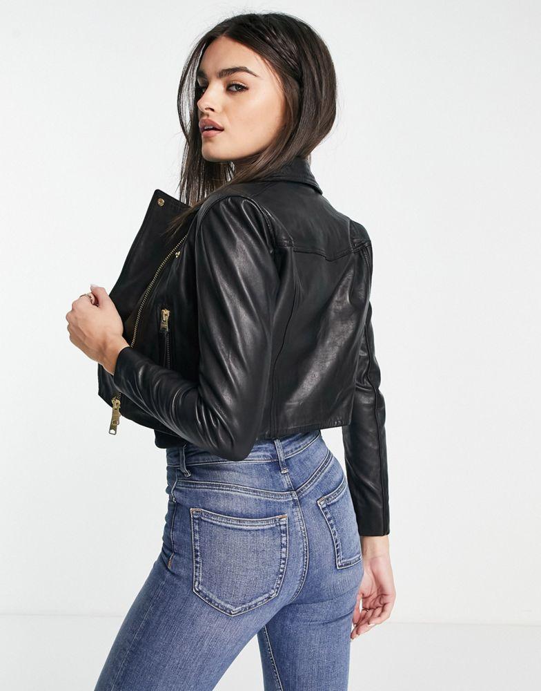 AllSaints Elora leather biker jacket in black商品第2张图片规格展示