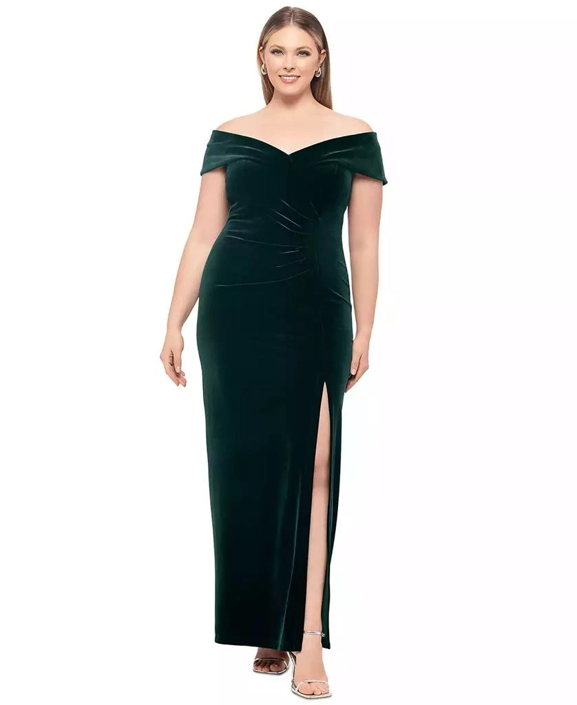 商品XSCAPE|Plus Size Off-The-Shoulder Velvet Gown,价格¥295,第1张图片