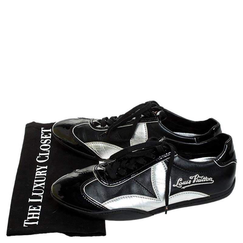 二手商品 Louis Vuitton 路易威登louis Vuitton男款休闲鞋blacksilver Patent Leather And Leather Low Top 3042