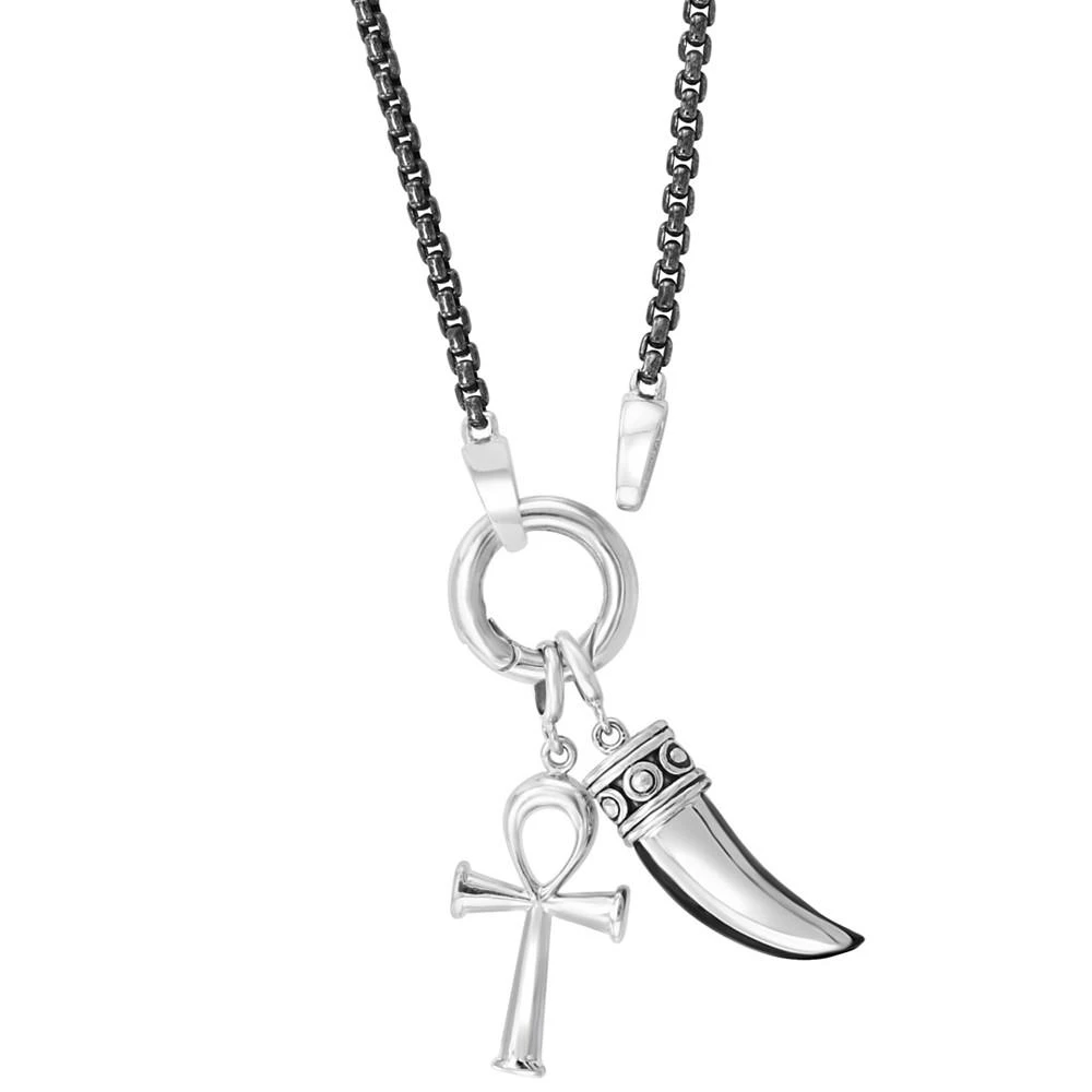 商品Effy|EFFY® Men's Onyx Horn and Ankh Cross 20" Pendant Necklace in Sterling Silver,价格¥5737,第2张图片详细描述