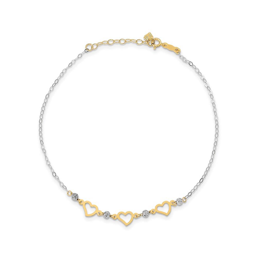 Heart and Bead Anklet in 14k Yellow and White Gold商品第1张图片规格展示