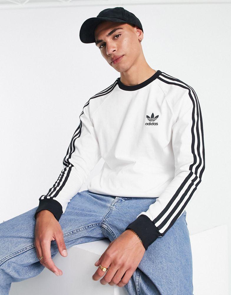 adidas Originals adicolor three stripe long sleeve t-shirt in white商品第3张图片规格展示