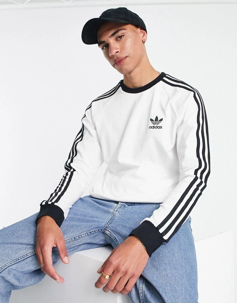 商品Adidas|adidas Originals adicolor three stripe long sleeve t-shirt in white,价格¥353,第3张图片详细描述