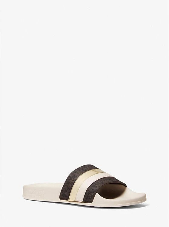 商品Michael Kors|Brandy Metallic Striped Logo Slide Sandal,价格¥368,第1张图片