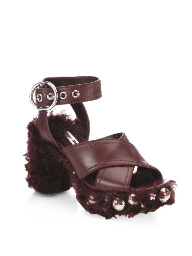 商品Miu Miu|Studded Shearling & Leather Sandals,价格¥2848,第1张图片