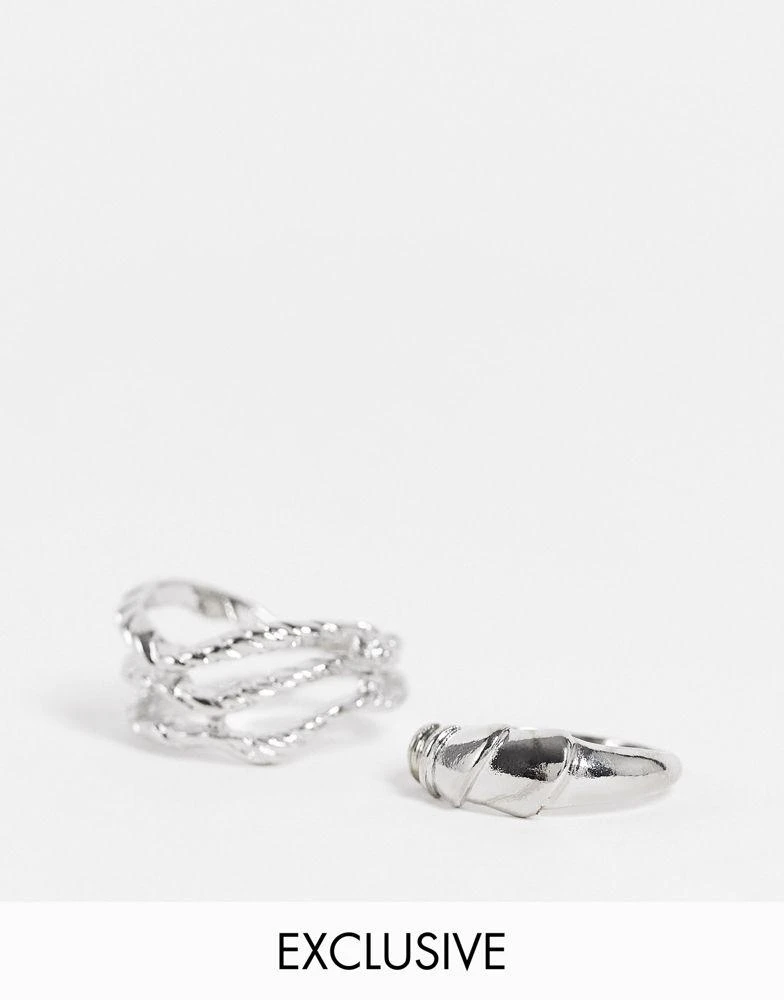 商品Reclaimed Vintage|Reclaimed Vintage inspired minimal rings in silver 2 pack,价格¥50,第1张图片