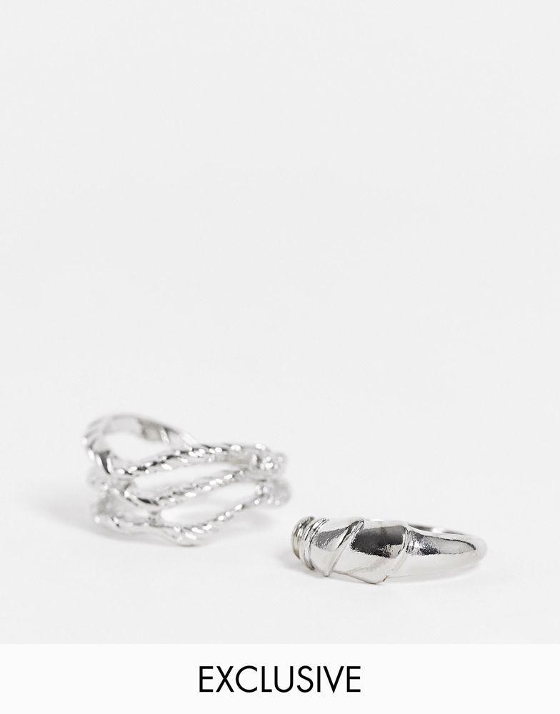 商品Reclaimed Vintage|Reclaimed Vintage inspired minimal rings in silver 2 pack,价格¥49,第1张图片