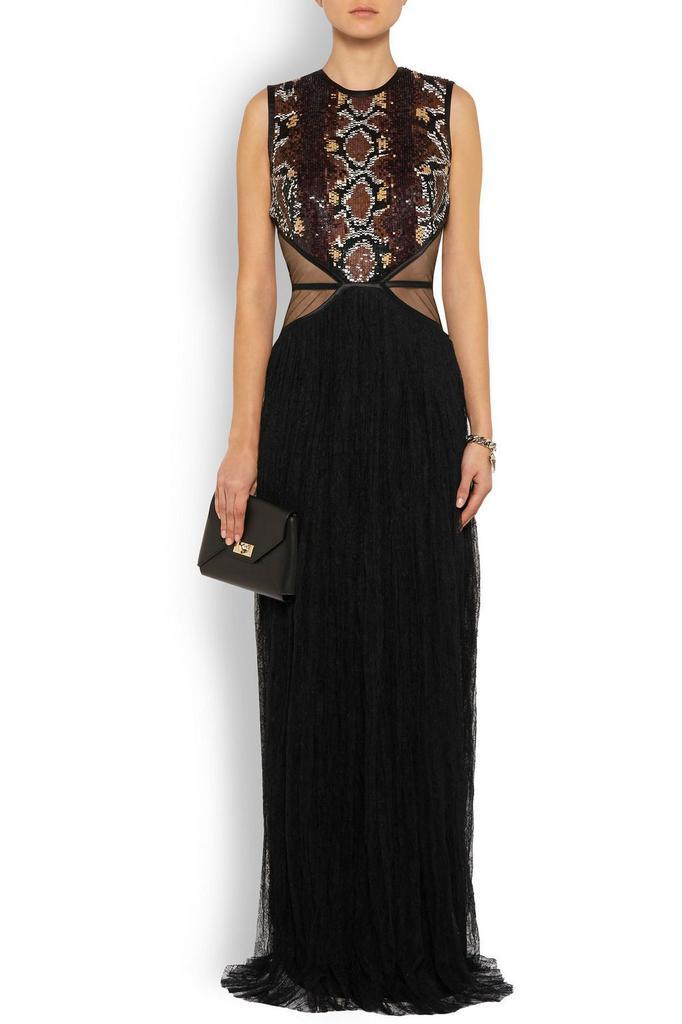 商品Givenchy|Tulle-paneled sequin-embellished Chantilly lace gown,价格¥27745,第4张图片详细描述