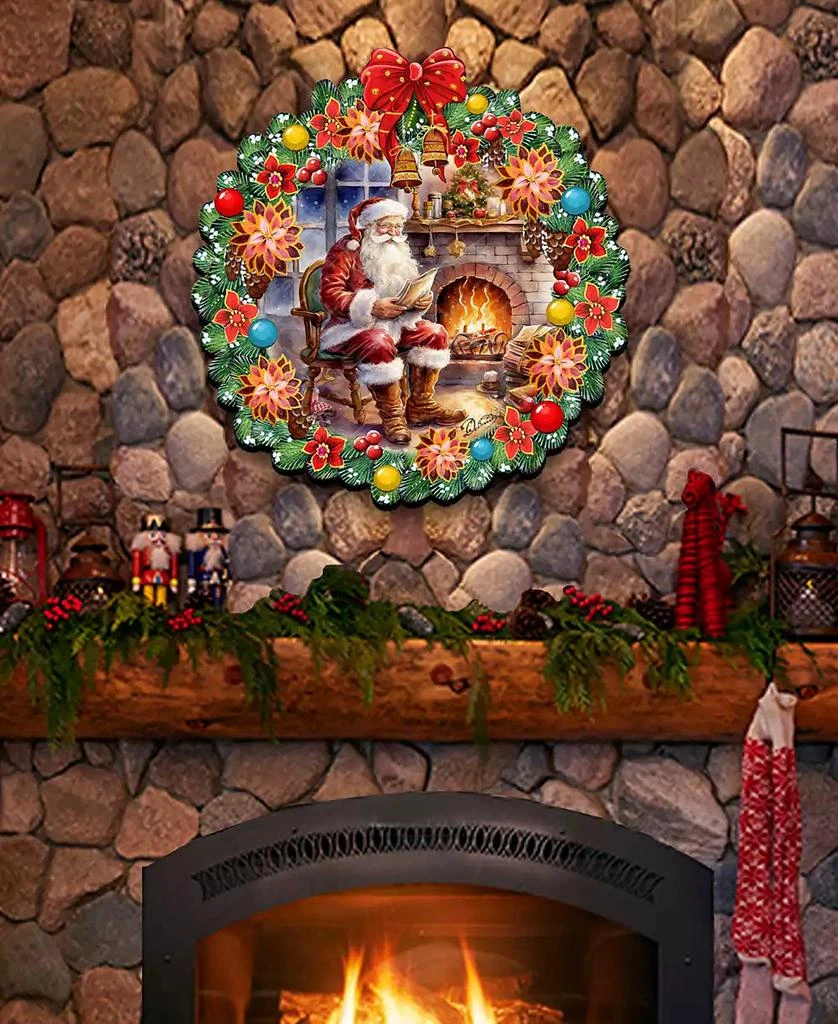 Santa at the Fireplace Wreath Christmas Wooden Door Hanger Door Decor G. DeBrekht 商品