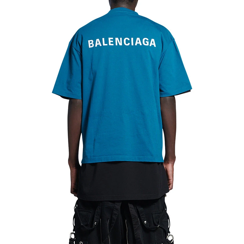 商品Balenciaga|【预售3-7天】巴黎世家 22年早春新款 男士蓝色棉质Logo短袖T恤612966TLVB99567,价格¥4625,第6张图片详细描述