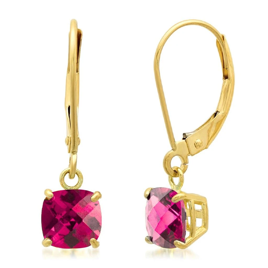Solid 10K Yellow Gold Cushion Cut Dangle Gemstone Leverback Earrings 商品